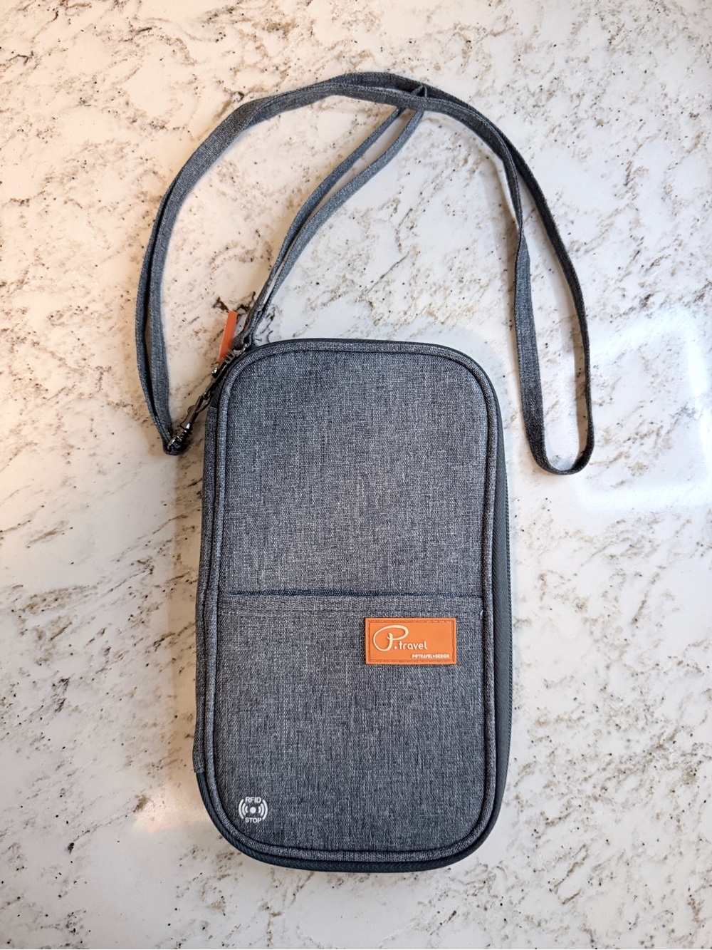 P. Travel Design Wallet Organizer Passport Holder 9x5.25 Zippered Wristlet Gray